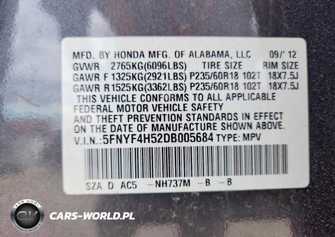 2013 Honda Pilot Exl VIN:5FNYF4H52DB005684 - 13