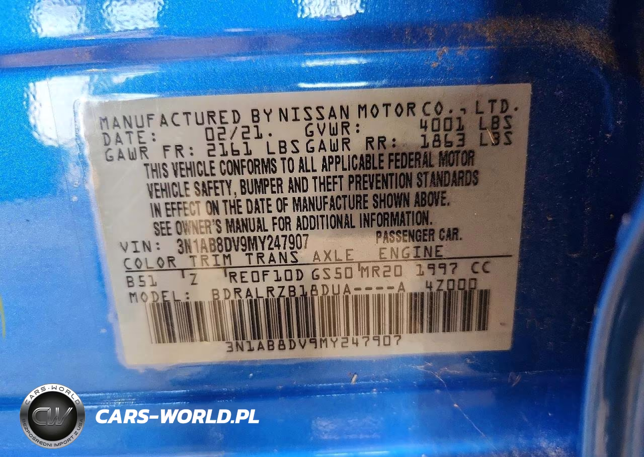 2021 Nissan Sentra Sr VIN:3N1AB8DV9MY247907 - 12