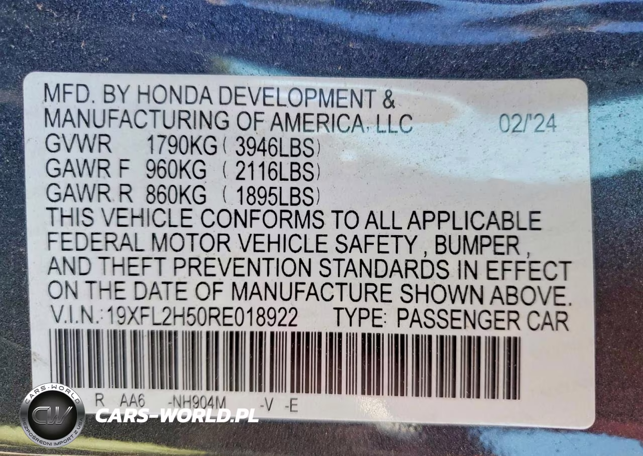 2024 Honda Civic Lx VIN:19XFL2H50RE018922 - 12