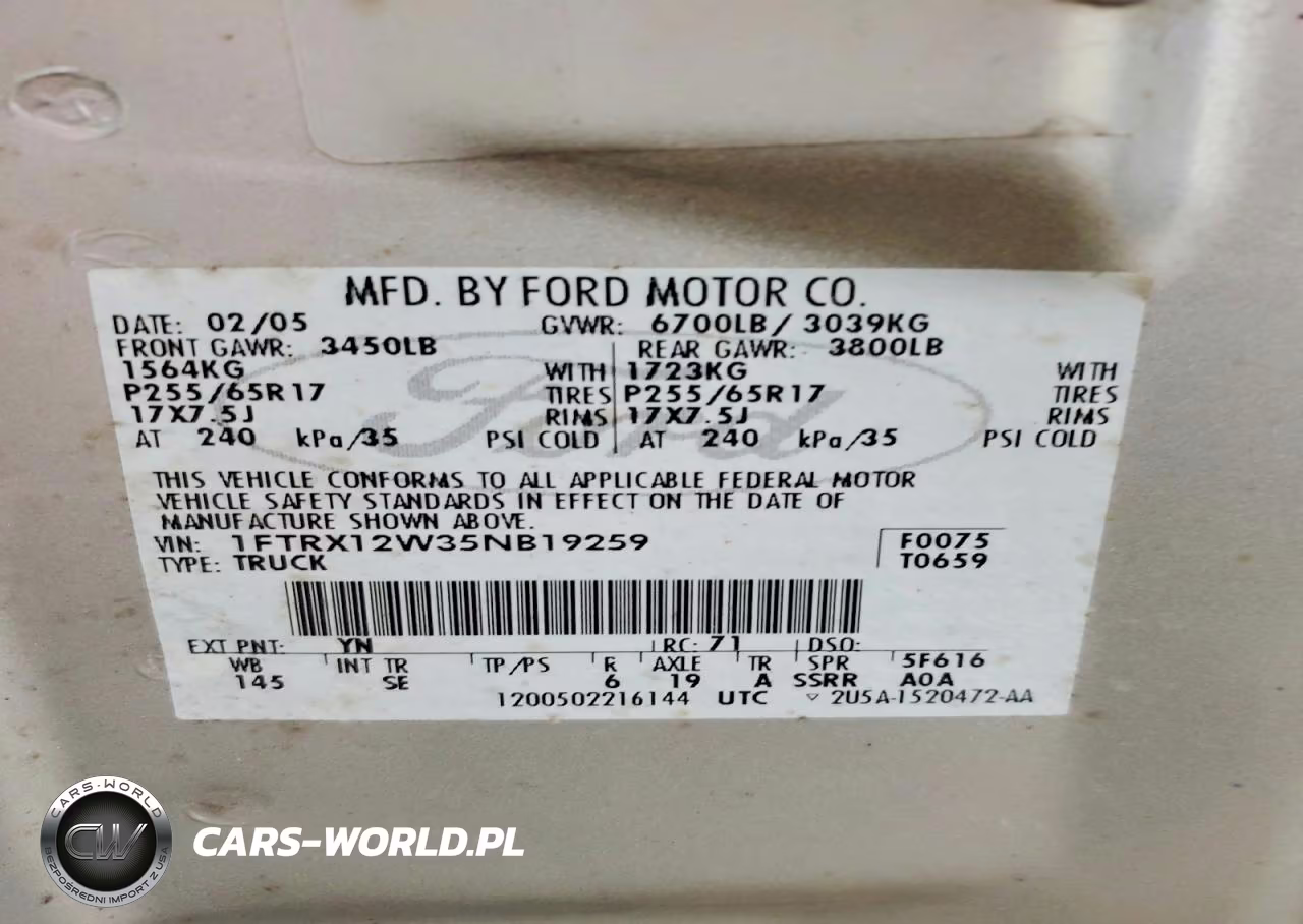 2005 Ford F150 VIN:1FTRX12W35NB19259 - 12
