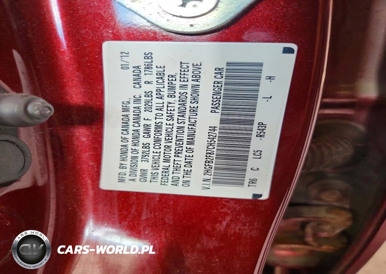 2012 Honda Civic Ex VIN:2HGFB2F87CH542744 - 12