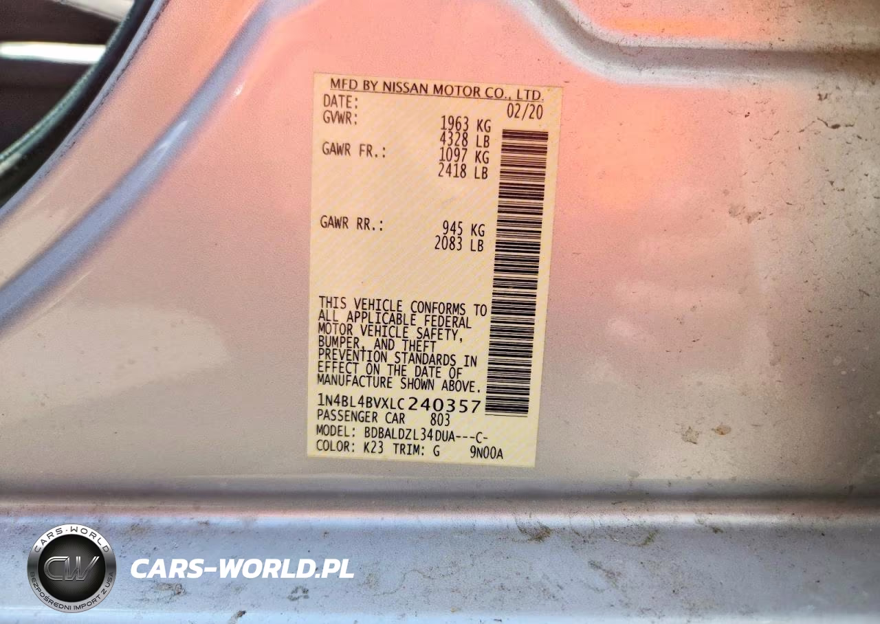2020 Nissan Altima S VIN:1N4BL4BVXLC240357 - 13