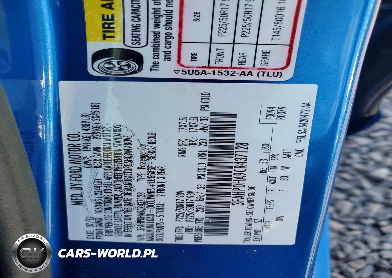 2012 Ford Fusion 4D 2Wd VIN:3FAHP0HA9CR437128 - 12