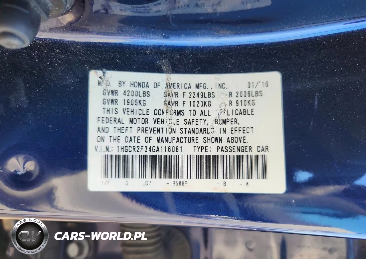 2016 Honda Accord Lx VIN:1HGCR2F34GA116081 - 12