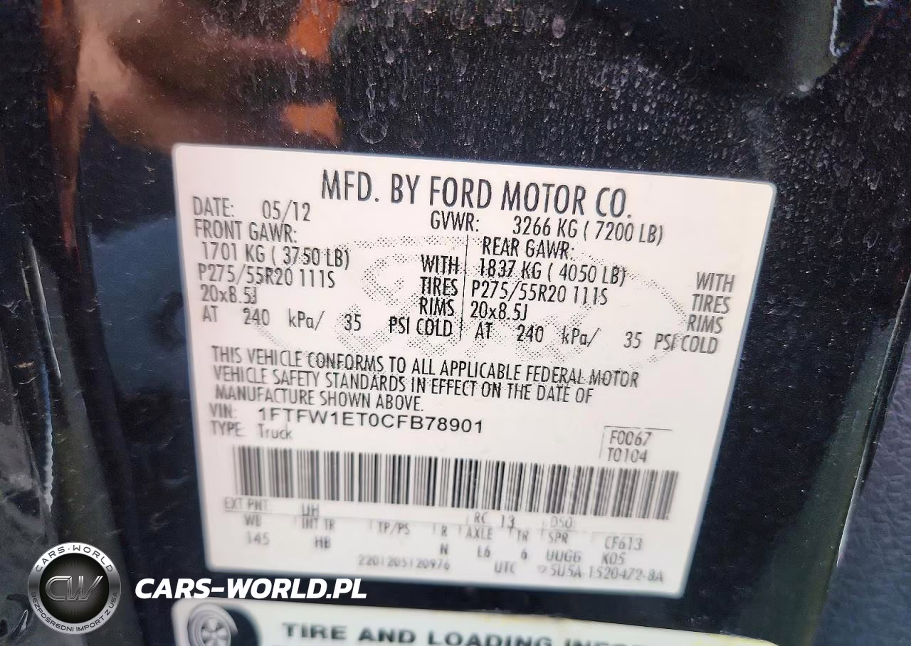2012 Ford F150 Supercrew VIN:1FTFW1ET0CFB78901 - 12