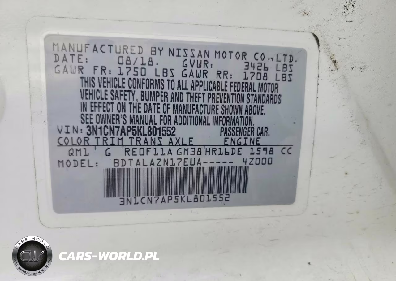 2019 Nissan Versa S Plus VIN:3N1CN7AP5KL801552 - 12