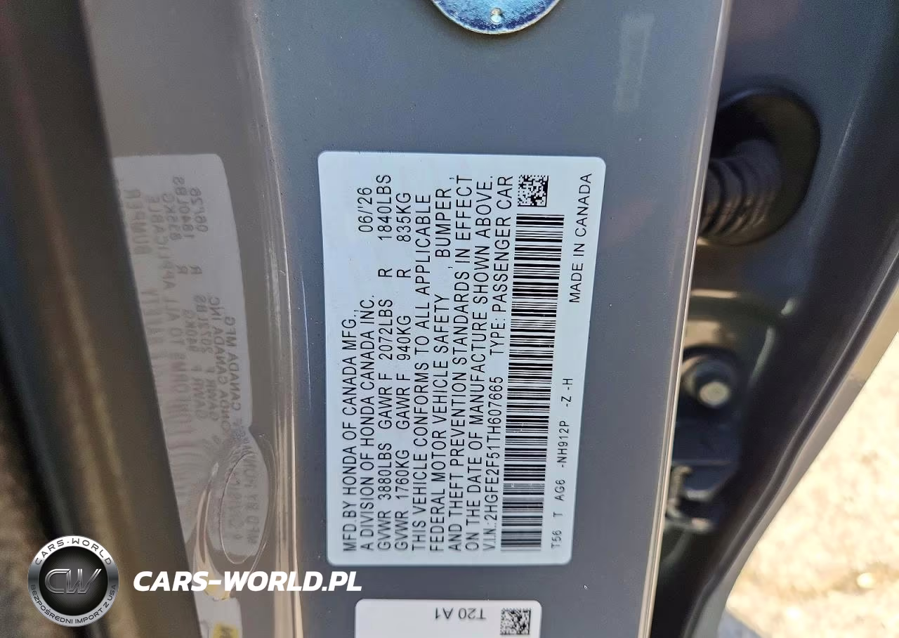 2026 Honda Civic Sport VIN:2HGFE2F51TH607665 - 13
