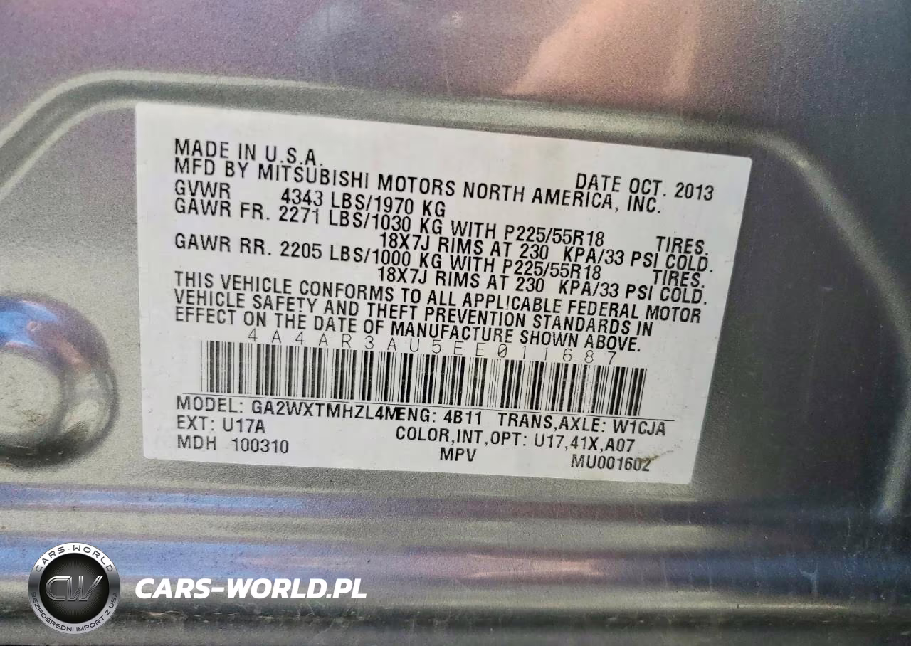 2014 Mitsubishi Outlander Sport Es VIN:4A4AR3AU5EE011687 - 13
