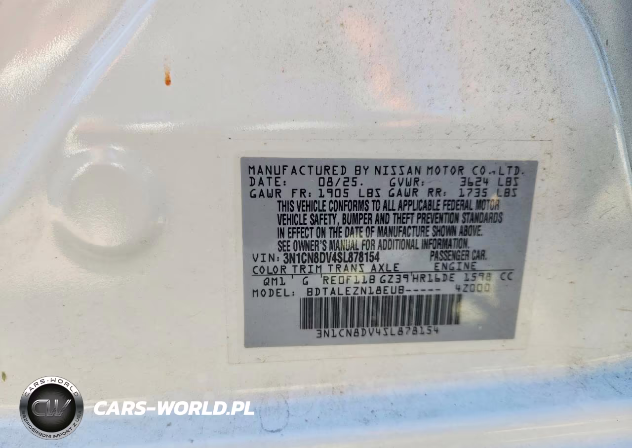 2025 Nissan Versa S VIN:3N1CN8DV4SL878154 - 13