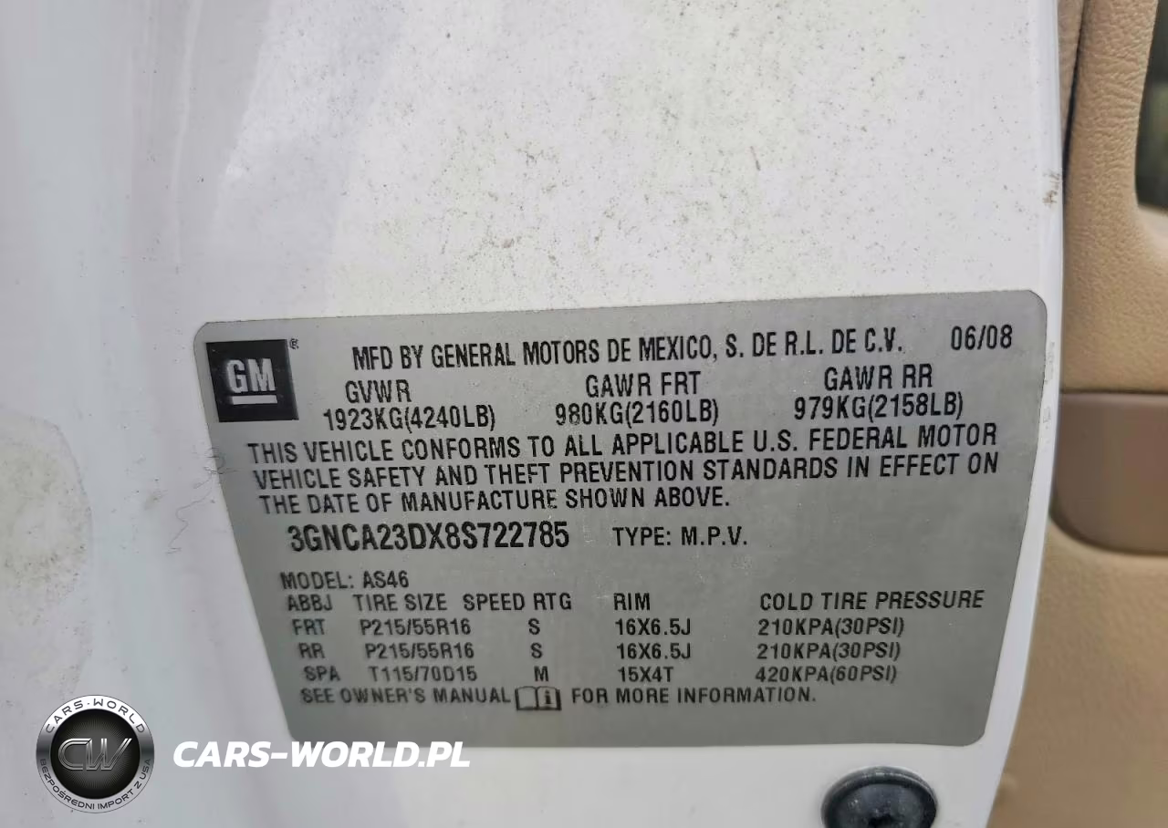 2008 Chevrolet Hhr Lt VIN:3GNCA23DX8S722785 - 12