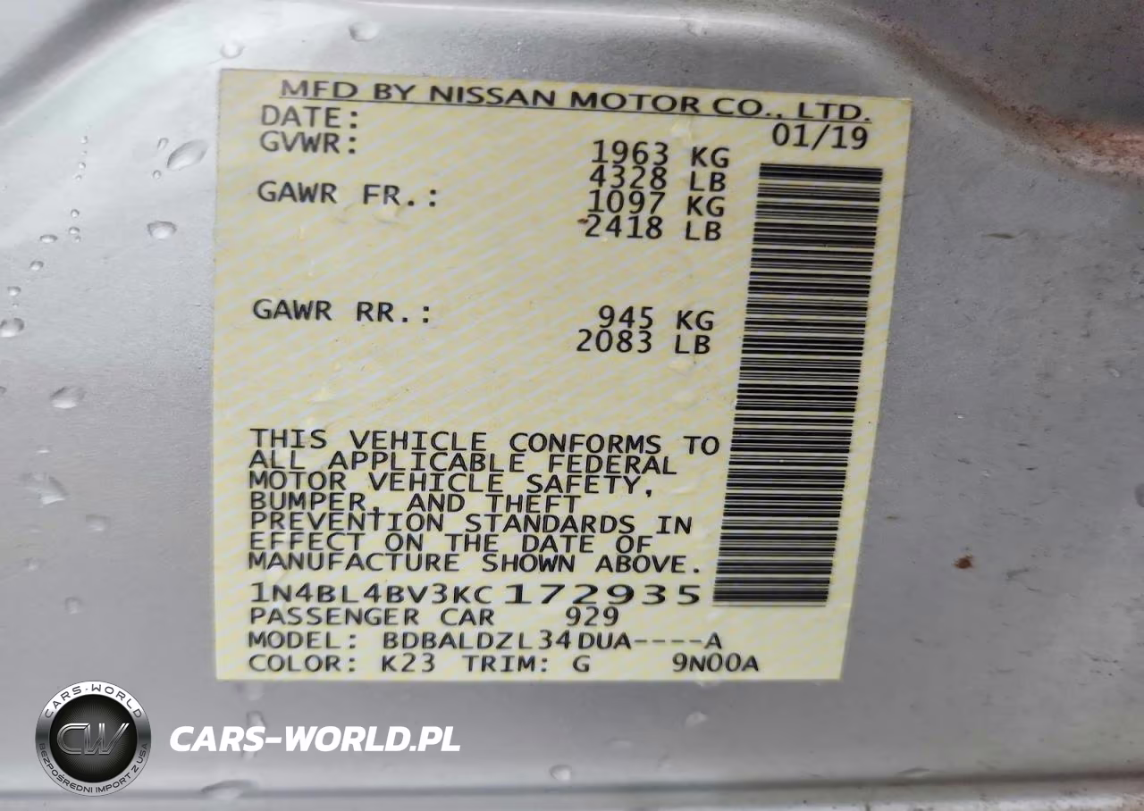 2019 Nissan Altima S VIN:1N4BL4BV3KC172935 - 13