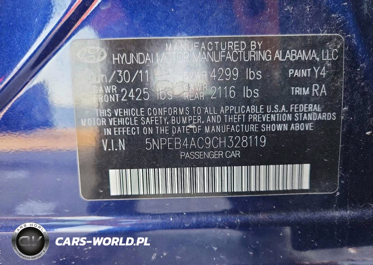 2012 Hyundai Sonata Gls VIN:5NPEB4AC9CH328119 - 12