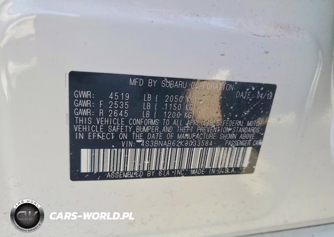 2019 Subaru Legacy 2.5I VIN:4S3BNAB62K3033584 - 12