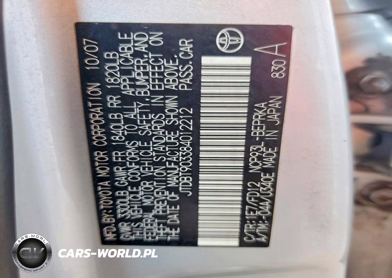 2008 Toyota Yaris Base VIN:JTDBT903384012212 - 12