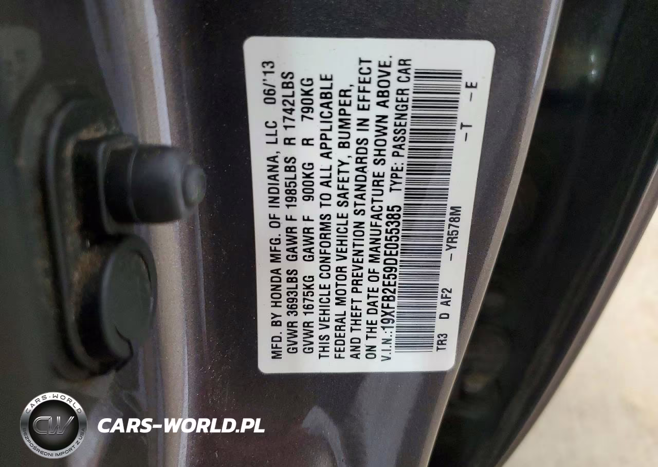 2013 Honda Civic Lx VIN:19XFB2E59DE055385 - 12