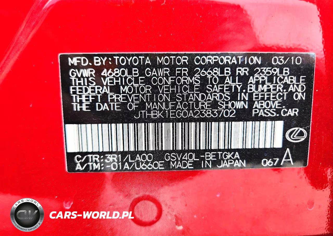 2010 Lexus Es 350 VIN:JTHBK1EG0A2383702 - 12