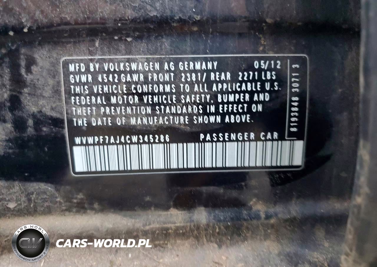 2012 Volkswagen Golf R VIN:WVWPF7AJ4CW345286 - 12
