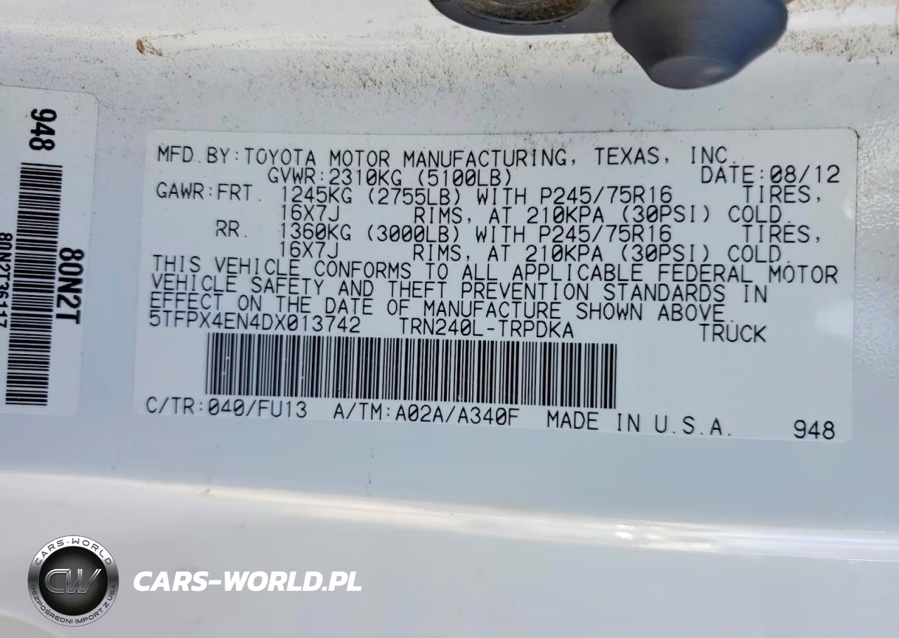 2013 Toyota Tacoma Base VIN:5TFPX4EN4DX013742 - 12