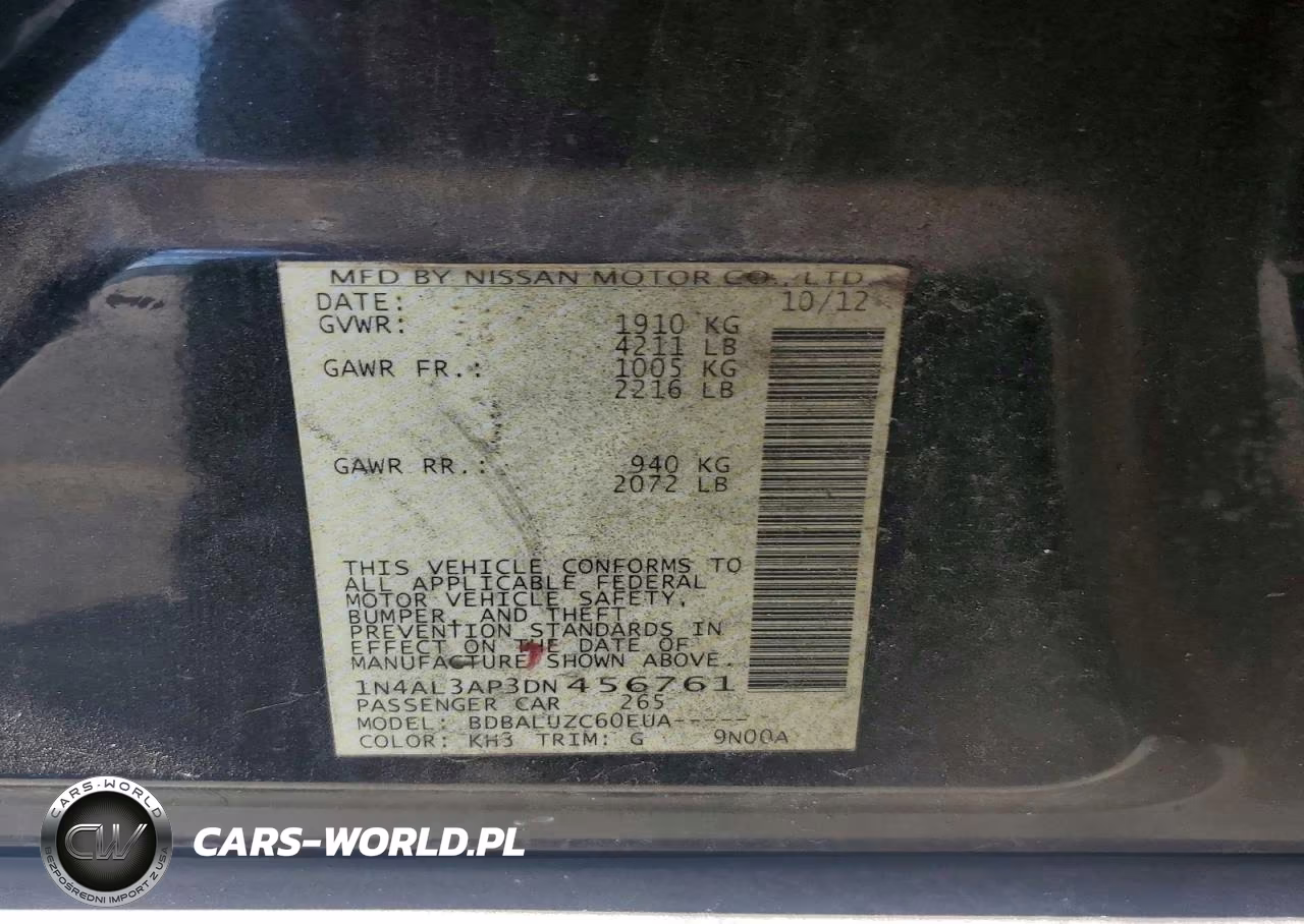 2013 Nissan Altima 2.5 VIN:1N4AL3AP3DN456761 - 12