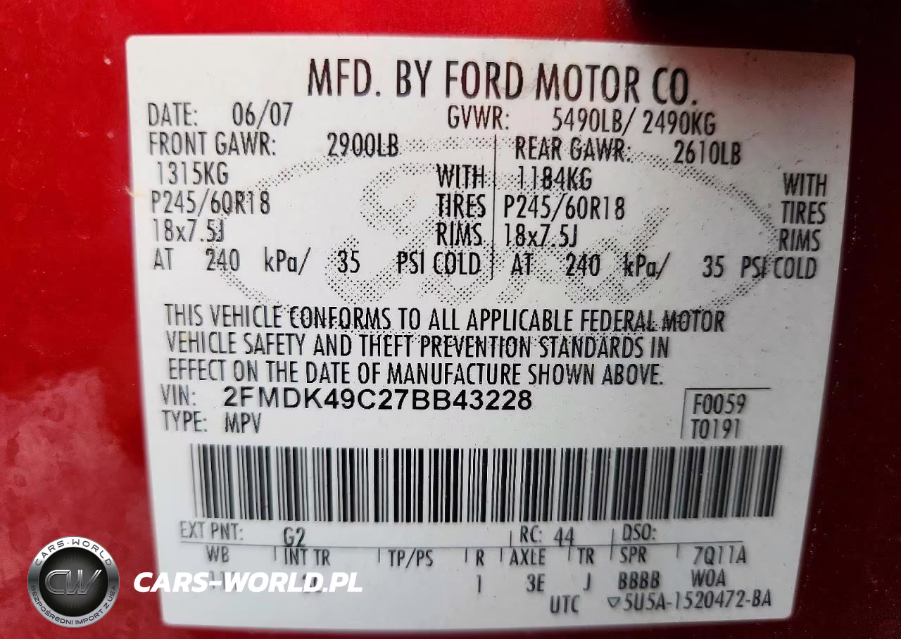 2007 Ford Edge Sel Plus VIN:2FMDK49C27BB43228 - 13