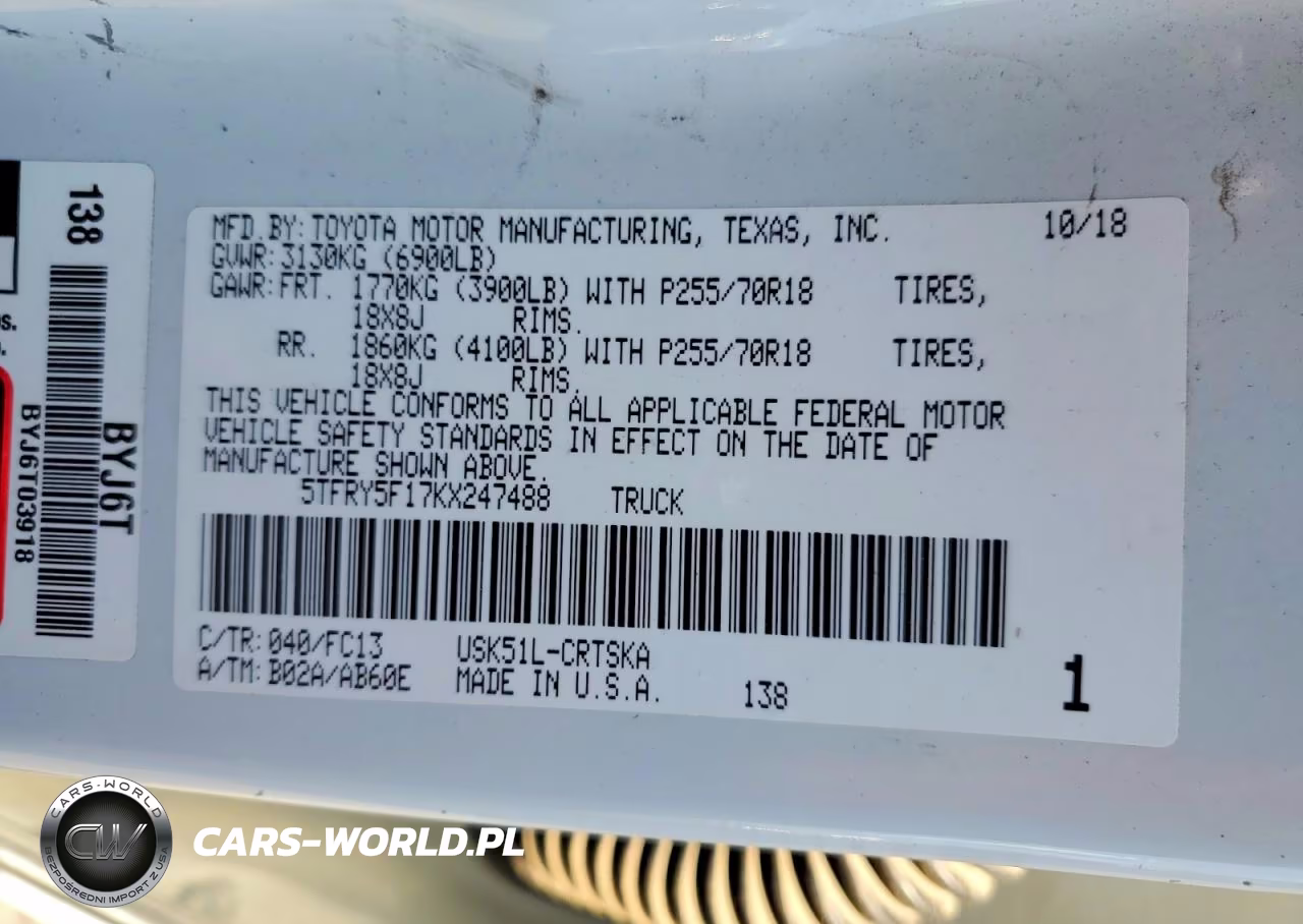 2019 Toyota Tundra Sr5 5.7L V8 VIN:5TFRY5F17KX247488 - 12