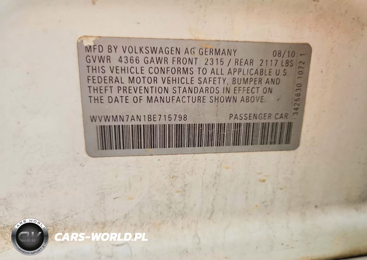 2011 Volkswagen Cc Sport VIN:WVWMN7AN1BE715798 - 12