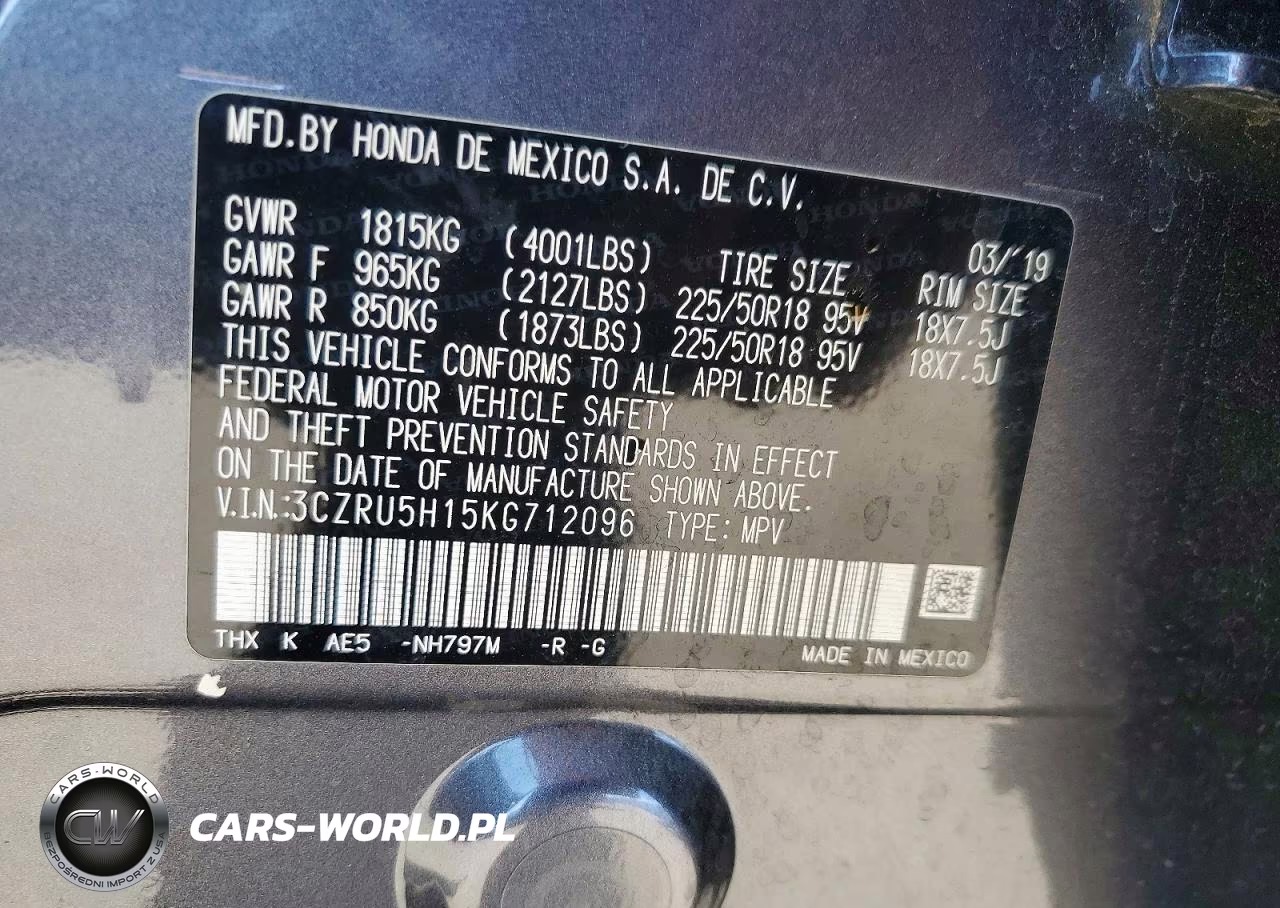 2019 Honda Hr-V Sport VIN:3CZRU5H15KG712096 - 14