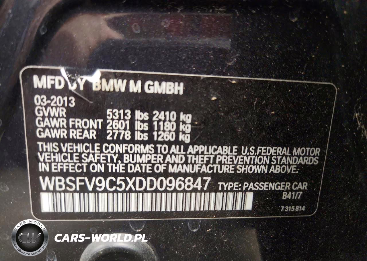 2013 BMW M5 VIN:WBSFV9C5XDD096847 - 12
