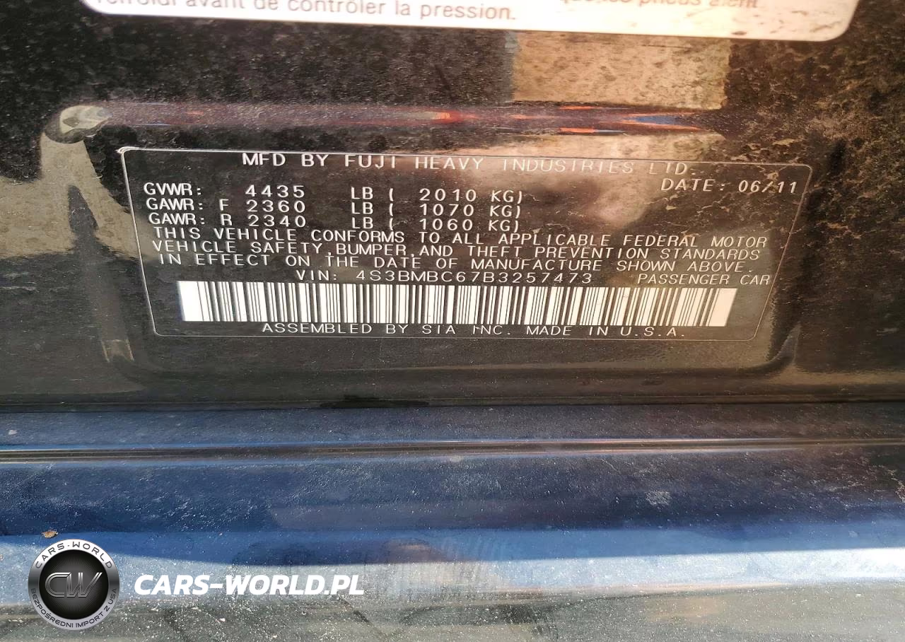 2011 Subaru Legacy 2.5I Premium VIN:4S3BMBC67B3257473 - 12