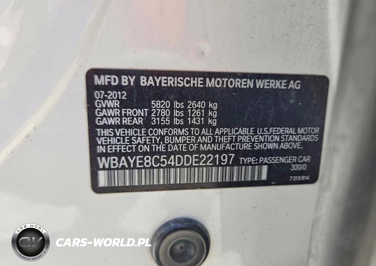 2013 BMW 750 Li VIN:WBAYE8C54DDE22197 - 12