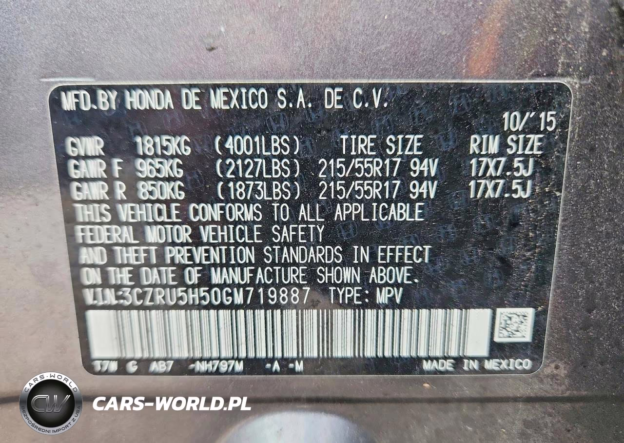 2016 Honda Hr-V Ex VIN:3CZRU5H50GM719887 - 13
