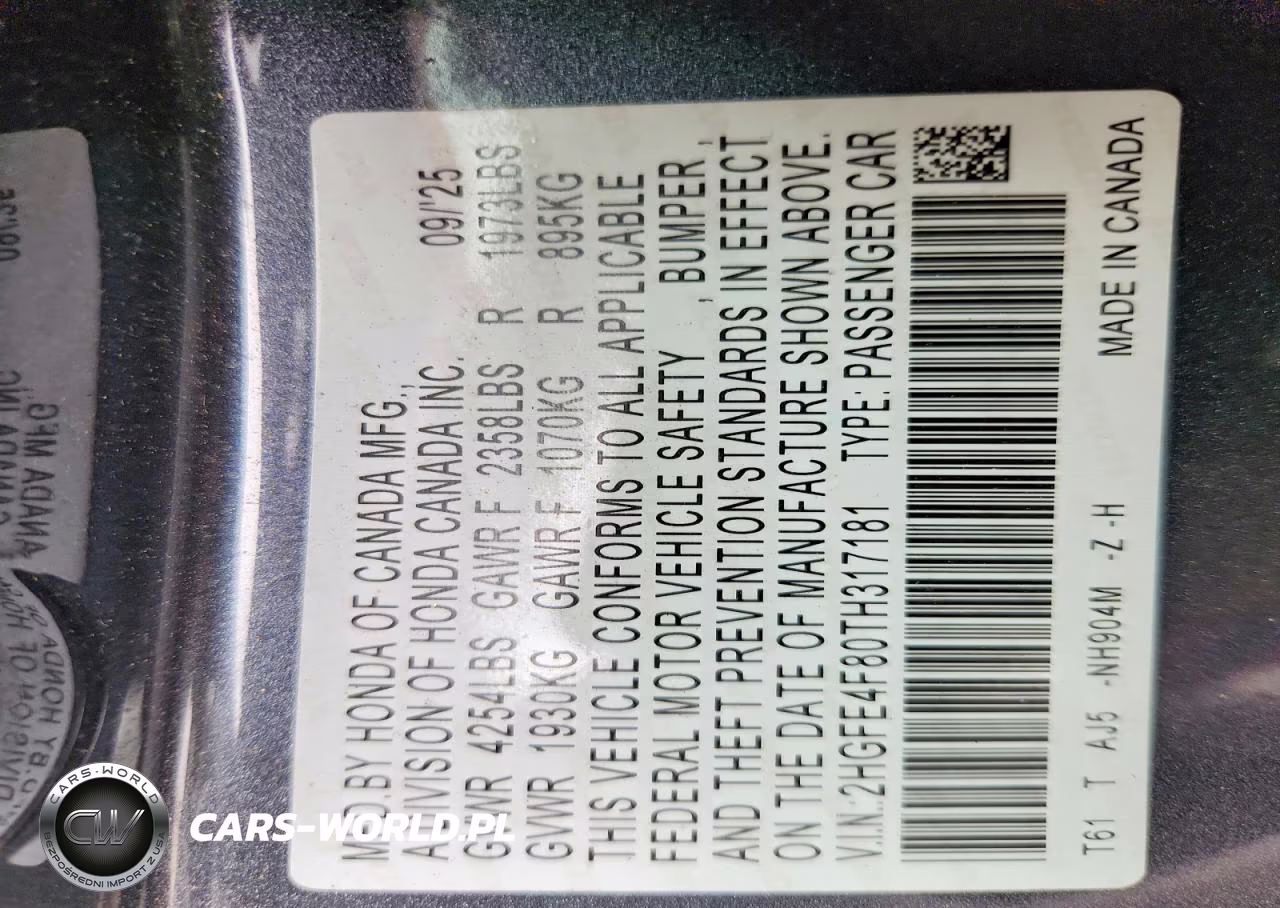2026 Honda Civic Sport VIN:2HGFE4F80TH317181 - 12