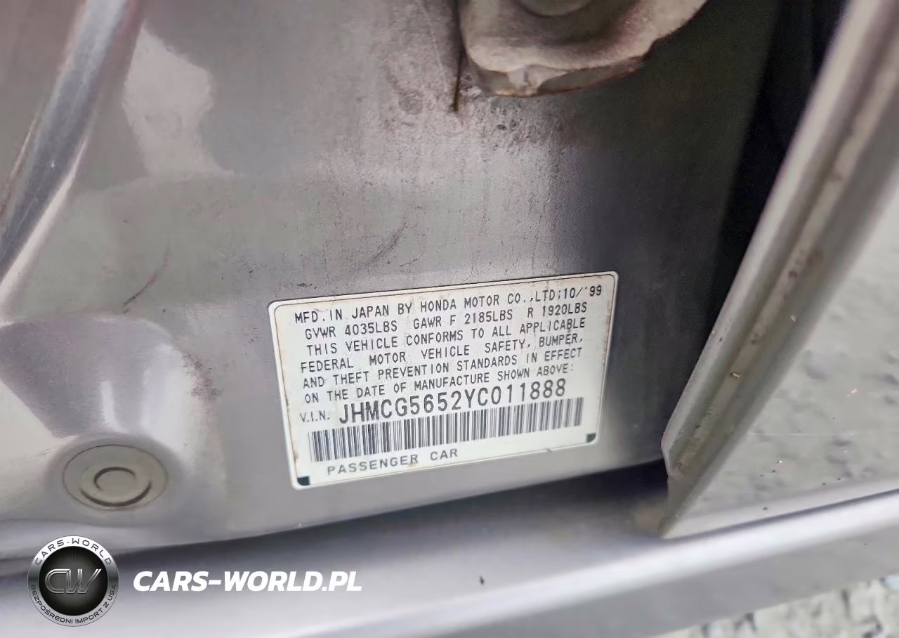 2000 Honda Accord Ex VIN:JHMCG5652YC011888 - 12