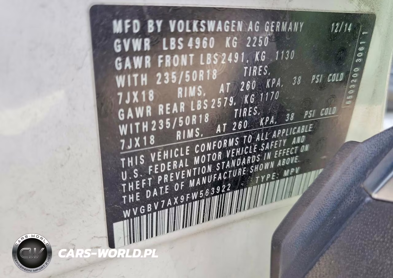 2015 Volkswagen Tiguan S VIN:WVGBV7AX9FW563922 - 13
