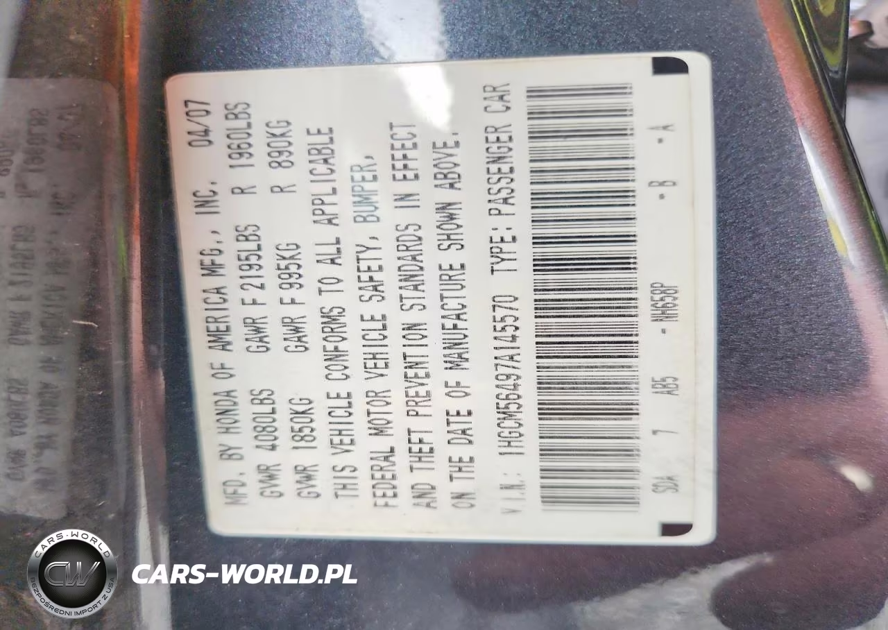 2007 Honda Accord Lx VIN:1HGCM56497A145570 - 12