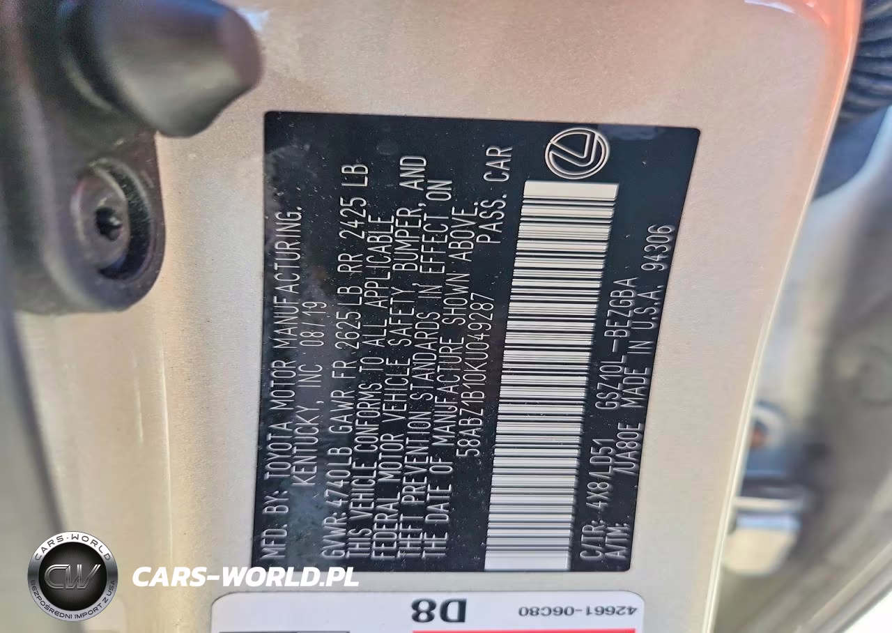 2019 Lexus Es 350 VIN:58ABZ1B10KU049287 - 12