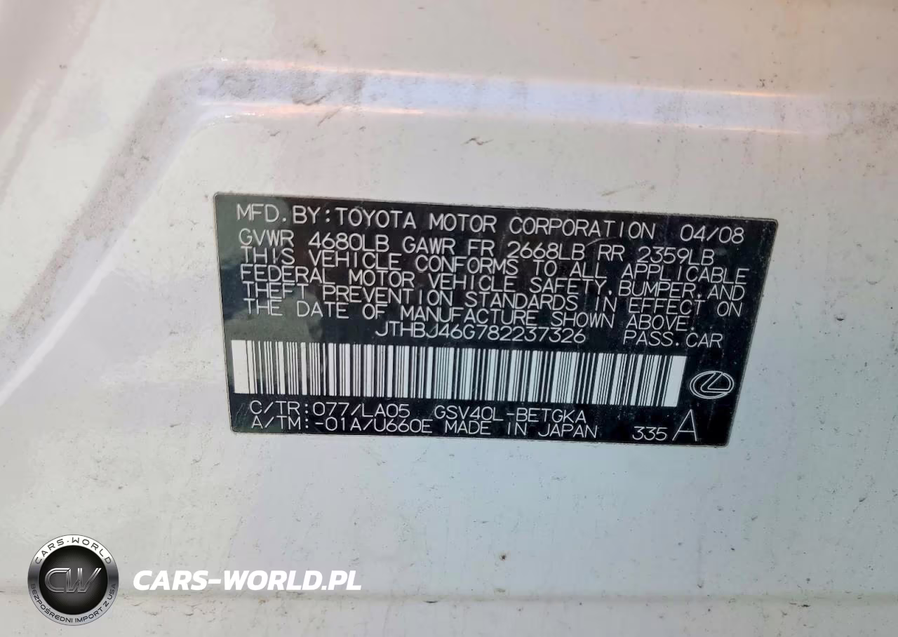 2008 Lexus Es 350 VIN:JTHBJ46G782237326 - 13