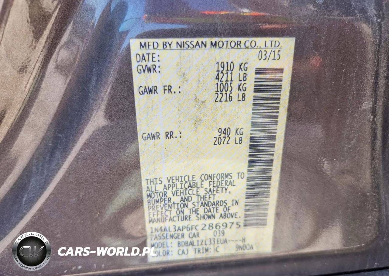 2015 Nissan Altima 2.5 Sv VIN:1N4AL3AP6FC286975 - 12
