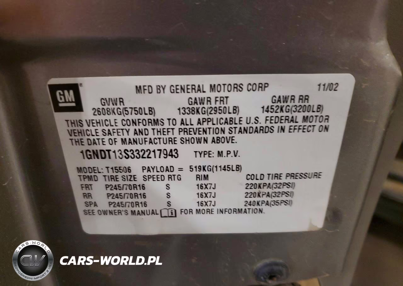 2003 Chevrolet Trailblazer VIN:1GNDT13S332217943 - 13