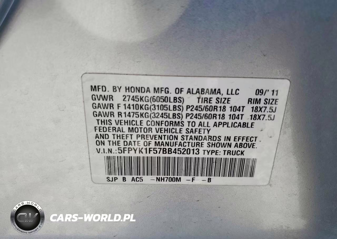 2011 Honda Ridgeline Rtl VIN:5FPYK1F57BB452013 - 12