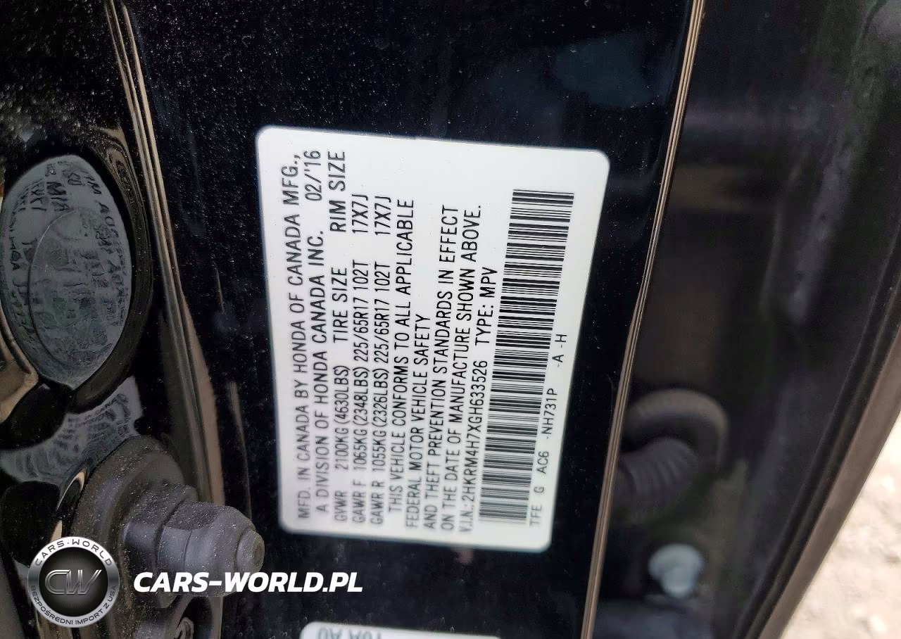 2016 Honda Cr-V Exl VIN:2HKRM4H7XGH633526 - 13