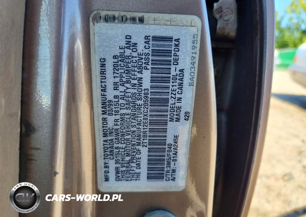 1999 Toyota Corolla Ve VIN:2T1BR12E8XC205983 - 12