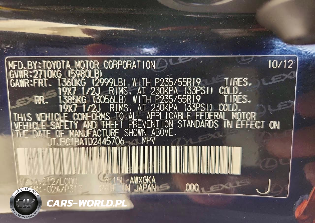 2013 Lexus Rx 450H VIN:JTJBC1BA1D2445706 - 12
