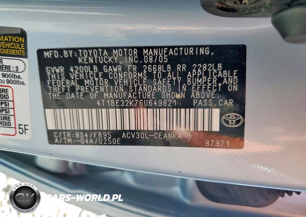 2006 Toyota Camry Le VIN:4T1BE32K76U649821 - 12