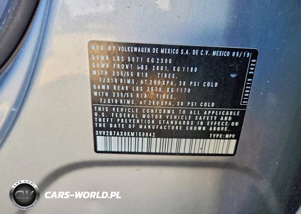 2019 Volkswagen Tiguan Se VIN:3VV2B7AX6KM159842 - 12