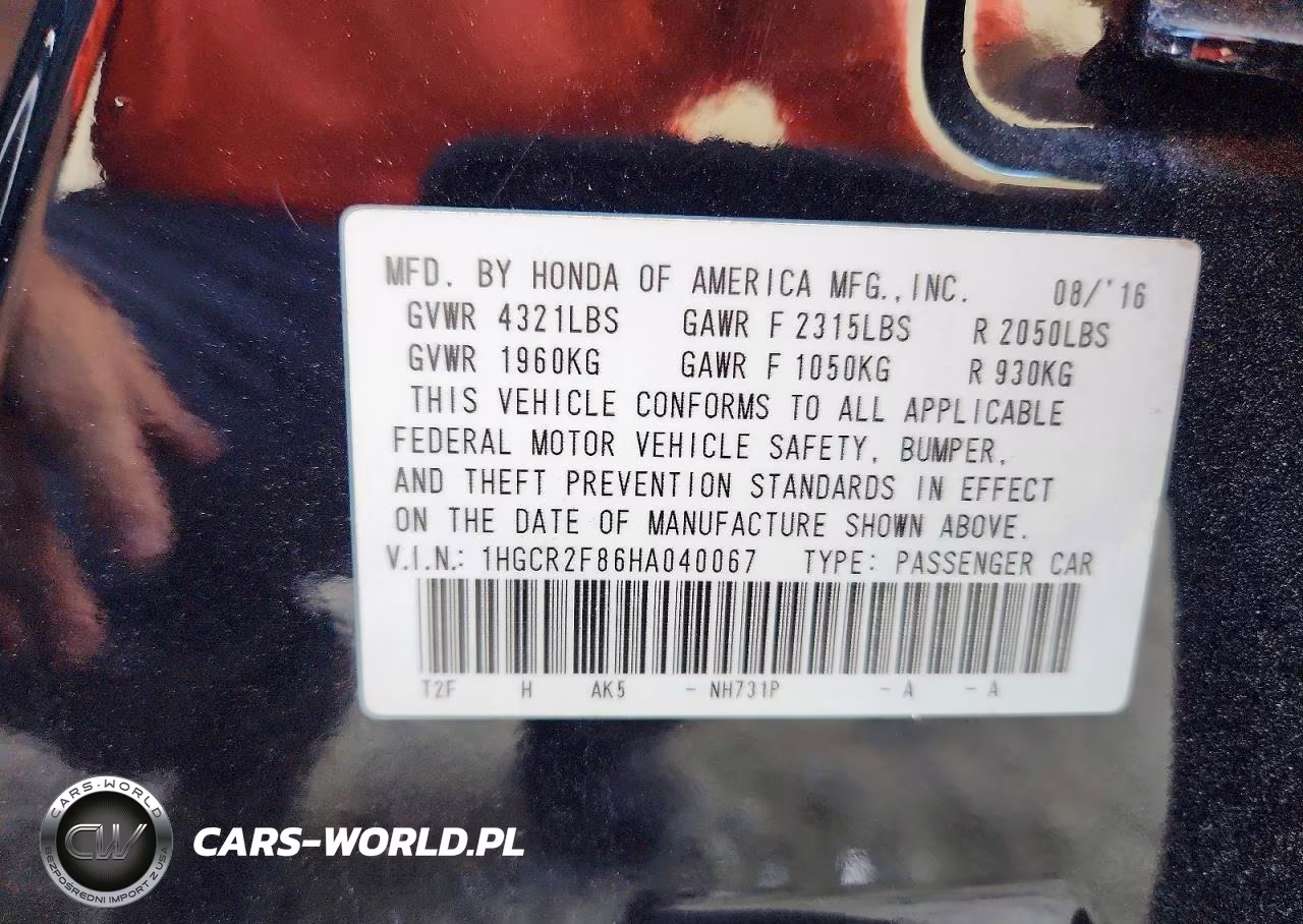 2017 Honda Accord Exl VIN:1HGCR2F86HA040067 - 12