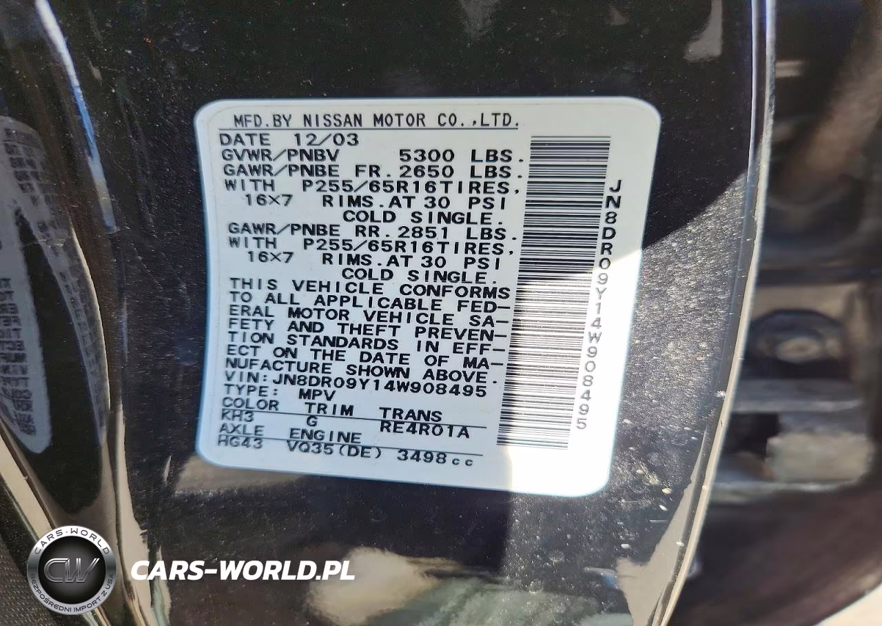 2004 Nissan Pathfinder Se VIN:JN8DR09Y14W908495 - 13