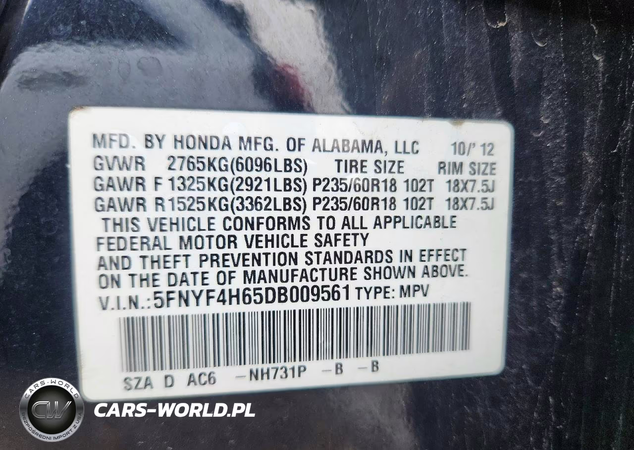 2013 Honda Pilot Exl VIN:5FNYF4H65DB009561 - 13