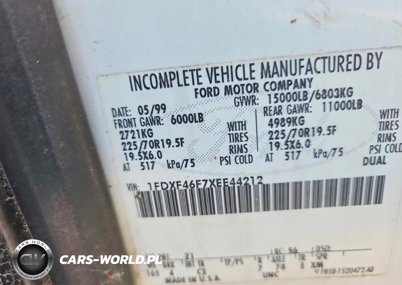 1999 Ford F450 Super Duty VIN:1FDXF46F7XEE44212 - 12
