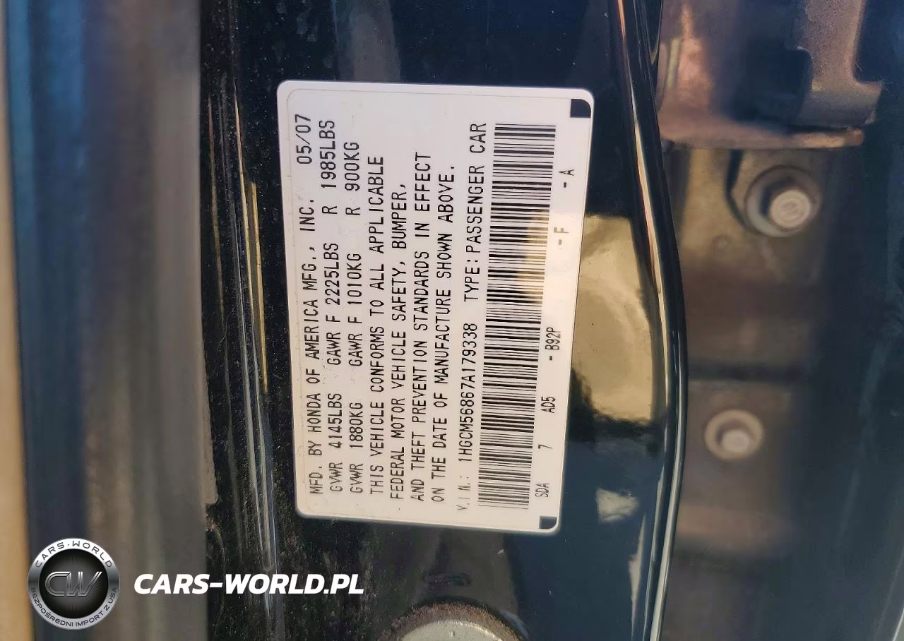 2007 Honda Accord Ex VIN:1HGCM56867A179338 - 12